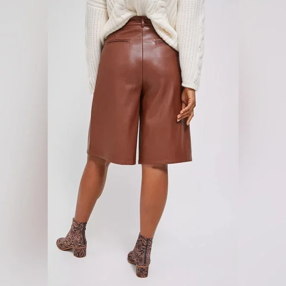 High-Waist Faux Leather Bermuda Shorts in Brown - Picture 6 of 11